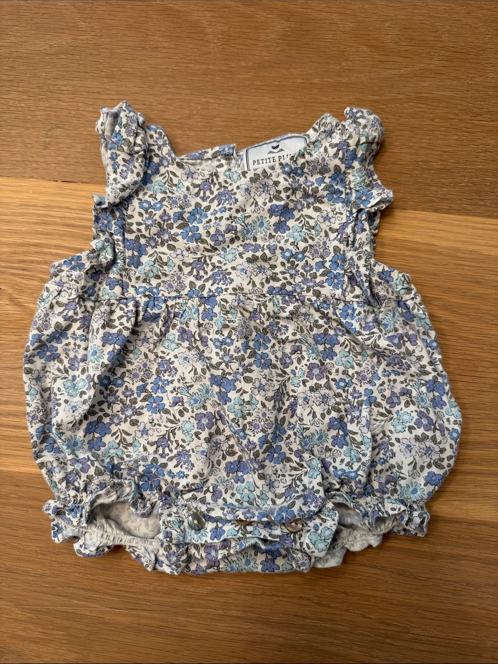 Petite Plume Baby Floral Sleeveless Romper in Blue